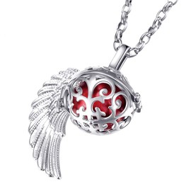 Morella women’s guardian angel necklace stainless steel 70 cm with pendant angel’s wings and chime ball zirconia,in jewellery bag, Stainless Steel
