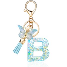 OKAICEN Fashion Alphabet Initial Letter Keychains for Women Butterfly Pendant Key Ring for Wallet Backpack bag charm('B')