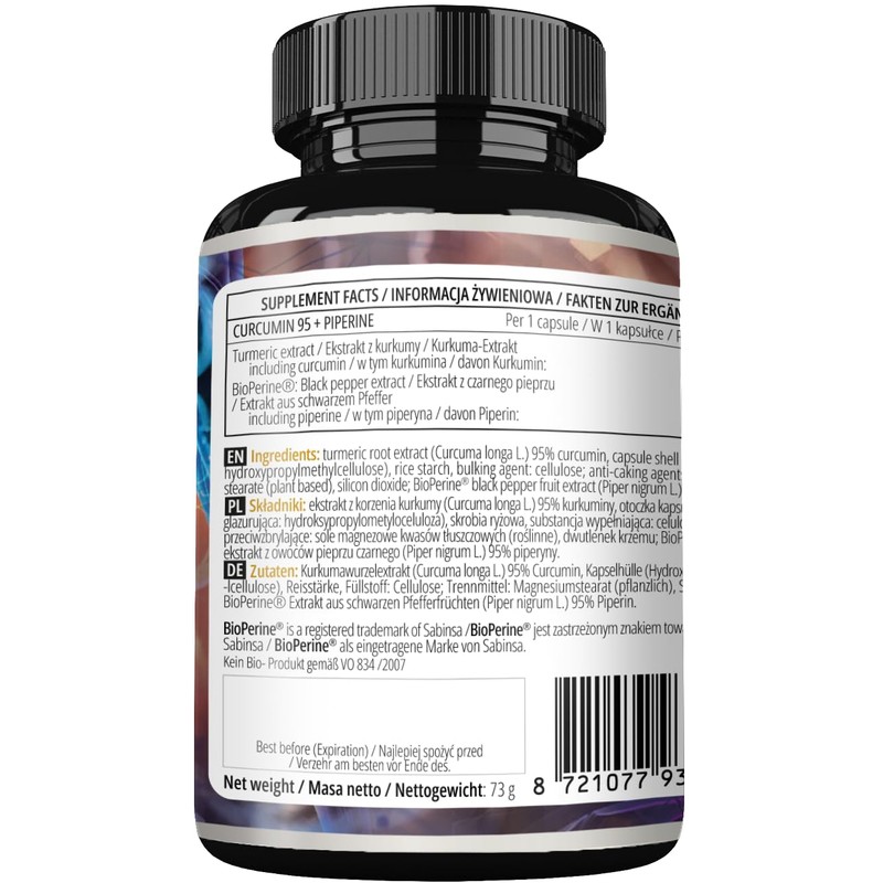 Curcumin 95 + Piperine 302mg per Capsule, High Strength Turmeric
