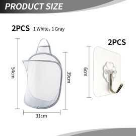 2 Pieces Of Dirty Clothes Mesh Bags, 2 Pieces Of Hooks, Foldable Storage Basket, Wall-Mounted Storage Bag, Mesh Breathable Dirty Clothes Basket, Bathroom Storage Bag, Mesh Dirty Clothes Basket