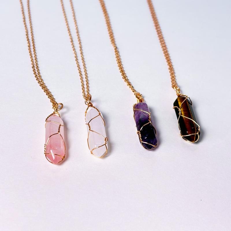 Crystal Point Pendant Necklace - Wire Wrap Crystal Wand -
