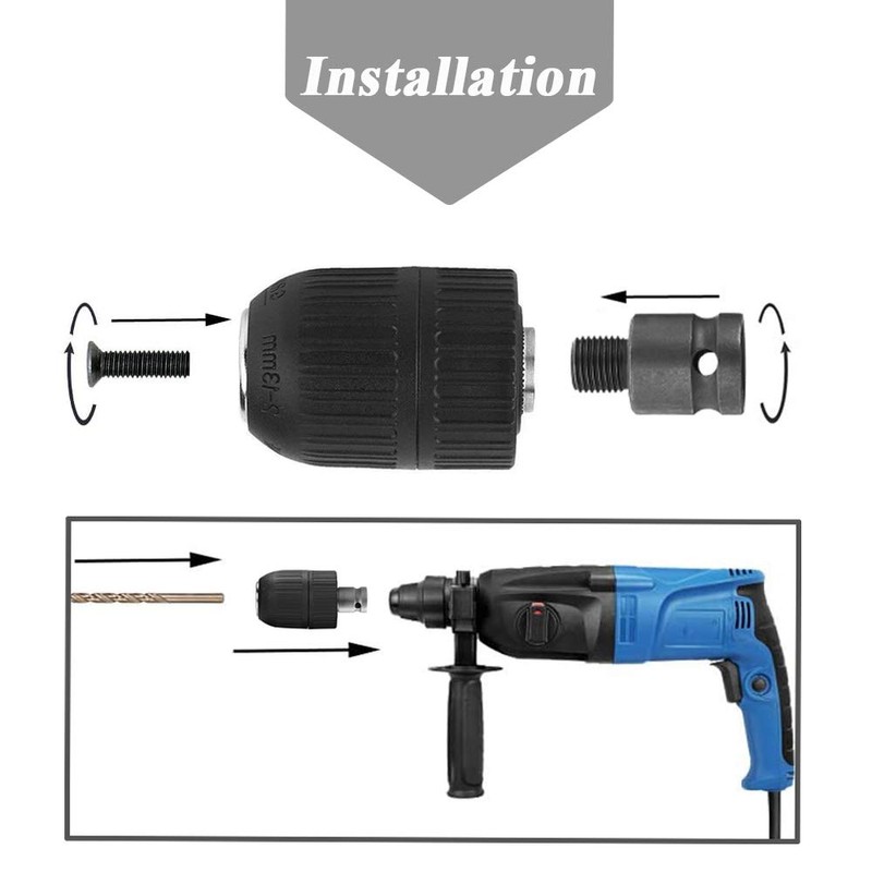 Mesee 2-13mm Capacity Keyless Drill Chuck, Mount 1/2-20UNF Quick Release