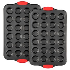 Tiawudi Mini Muffin Pan, 24 Cavity Cupcake Pan, Nonstick Baking Pan, Heavy Duty Small Muffin Tin with Silicone Grip Handles, Set of 2
