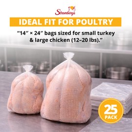 Stromberg's Small Turkey Heat Shrink Bags, Large Chicken Poultry Freezer Storage Bags, 14" x 24" Food Safe 65 Micron Shrink Wrap for Water Dip Sealing, Minimizes Freezer Burn & Punctures, 25 Pack
