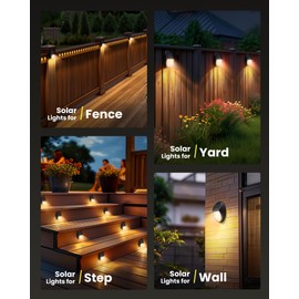 XINREE 8 Pack Outdoor Fence Solar Lights, IP68 Waterproof Solar Step Lamps, for Porch Deck Yard Garage Garden - White Light