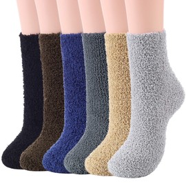 Zando Women's Fuzzy Soft Slipper Socks Home Sleeping Winter Fluffy Sock Warm Fuzzy Crew Sock Comfort Microfiber Indoor Plush Sock 6/Dark Solid One Size