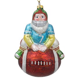 BestPysanky Santa Claus Football Player Sports Ball Glass Christmas Ornament 5 Inches