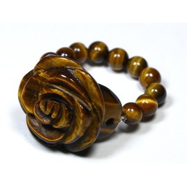[Stone Distribution Center] [Ring] Flower Ring Tiger Eye (Bead Type) Natural Stone Power Stone