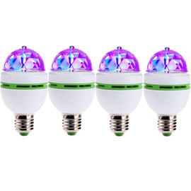 LED Ball Bulb Lamp, 4 Pcs 3W E27 LED RGB Crystal Rotating Stage Bulb Voice Auto Rotating Stage Light (4 pcs)
