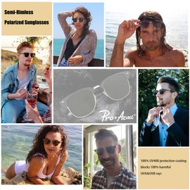 Pro Acme Classic Semi Rimless Polarized Sunglasses with Metal Rivets (Ocean Blue Mirror)