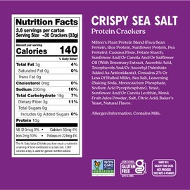 Milton's Protein Crackers, Crispy Sea Salt - 10g of Plant-Based Protein Per Serving, Gluten Free, Non-GMO Project Verified, Vegetarian-Friendly, Zero Grams Added Sugar Per Serving, 4.25 Oz, Pack of 2