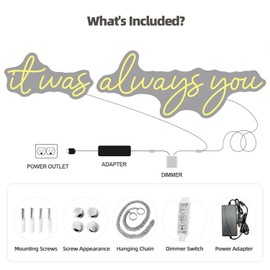 Large Neon Sign 'it was always you' Neon Night with Dimmable Wall Decor for Bedroom Living Room Bar Party Club Wedding Girls Birthday Wall Light Decor Reusable Warm White