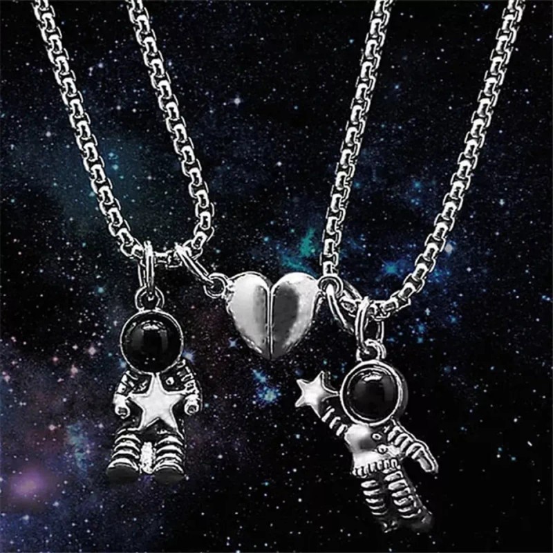 Veraly Set 2 Pulseras Y 2 Collares Pareja Astronauta Acero