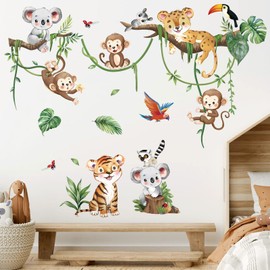 decalmile decalmile Jungle Animal Tree Branch Wall Decals Safari Animal Monkey Koala Wall Stickers Baby Nursery Kids Bedroom Living Room Wall Decor