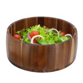 Elama 9.75 x 4 Inch Straight Sided Acacia Wood Salad Bowl, Large Rustic Wooden Serving Bowl, Eco-Friendly Acacia Wood Bowl (9.75 x 4 Inch Straight)