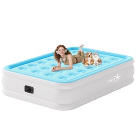 HikerSKY Full Size Air Mattress with Built in Pump, Air Bed with Portable Storage Bag, 18'' Blow up Mattress Suitable for Home and Guests, Top Flocking, 18" Full Sky Blue