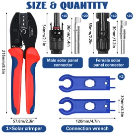 Herbst Solar Crimping Tool Set for 2.5/4/6 mm² PV Cable, 20 Pairs Cable Connectors, 10 Pairs Male/Female Plugs, 1 Crimping Plier, 2 Solar Connector Wrench for Solar System Photovoltaic