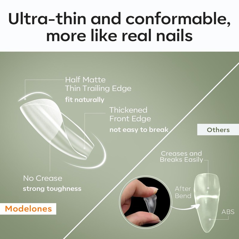 Modelones Nail Tips, Pre-shaped Full Cover Fake Nails Soft Gel