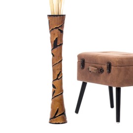 Leewadee Large Black Brown Home Decor Floor Vase – Wooden 26 inches Tall Farmhouse Decor Flower Holder for Fake Plant and Pampas Grass