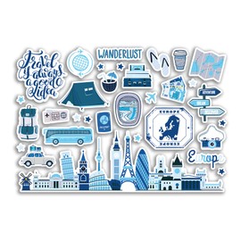 A5 Sticker Sheet Europe Landmarks Vinyl Stickers - Road Trip Adventure Stamp Skyline Flag Travel Holiday Map City Scrapbook Aesthetic #80541