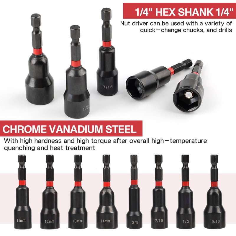 21PCS Magnetic Nut Driver Set, Impact Driver Socket Sets, Impact