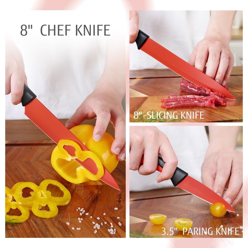 hecef 13 Pieces Kitchen Knife Set with Built-in Sharpening Wooden