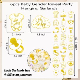 6pcs Neutral Gold Baby Shower Hanging Garlands Oh Baby Party Decorations Baby Shower Room Wall Decor with Onesie and Bottle Designs for Sweet Baby Gender Reveal Party Supplies