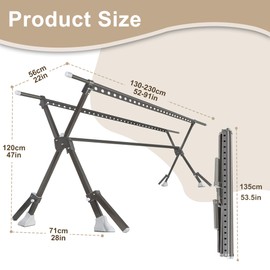 SERdeerCH 52-91 Inches Clothing Rack, Clothes Drying Rack Foldable, Length Adjustable, Laundry Clothes Drying Rack, Heavy Duty, Indoor Outdoor, with 42 Windproof Hooks, Easy Installed