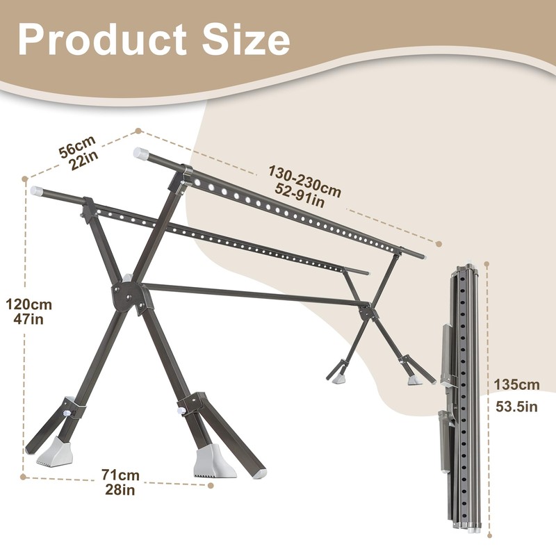 SERdeerCH 52-91 Inches Clothing Rack, Clothes Drying Rack Foldable, Length