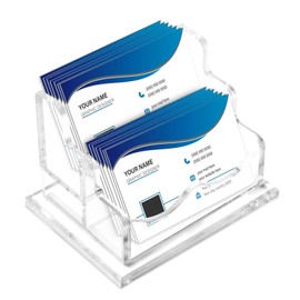 Hengrongshen Visitenkartenhalter – 2 Etagen, 2 Fächer, für 100-120 Karten – Visitenkartenständer aus Acryl Poliert, Rutschfest, Transparent Visitenkarten Aufbewahrung für Schreibtisch, Büro, Messe