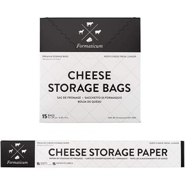 Formaticum Cheese Storage Bags with Storage Paper & Adhesive Labels - Wax Paper Bags & Paper - Cheese Paper for Wrapping Cheese - Porous Brown Paper Bags 6 x 11 (15 x Bags, Sheets & Labels)