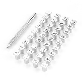 36-Piece Stamp and Number Punch Set, Steel Letters Leather Stamp Punching Tool for DIY Leather Crafts Printing Craft Stamps (6 mm)