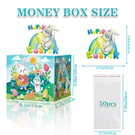 Easter Money Box for Cash Gift Pull, Money Holder Cash Gift for Kids Adults, DIY Fun Happy Easter Bunny Egg Box, Surprise Gift Box for Parents, Lover and Friend, Includes 50Pcs Transparent Bag (Blue)