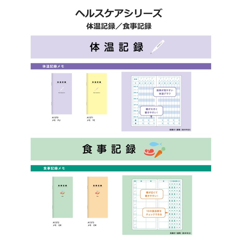 Daigo A1373 Meal Record Memo, Illustration, Orange Notebook, Set of