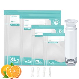 Vacuum Bag & Vacuum Hand Pump Kit, 1 x Portable Vacuum Pump and 10 pcs (4 Different Size: 22*21cm, 20*30cm, 26*34cm, 30*34cm), Reusable Vacuum Sealer Bag, 4 x Food Seal Clips Storage Vacuum Cooking