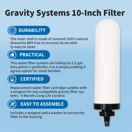 YKMGON 2 Pack 7'' ceramic water filter Candle,7 inch water filter replacement filters with Activated Carbon for Countertop Gravity Water Filter System,Water Cooler Filtration Systems.