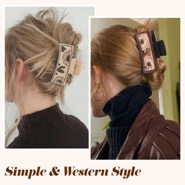 CURASA Western Hair Clips for Women Square Leather Western Claw Clips for Thick Hair Sunflower Cow Print Hair Accessories for Women