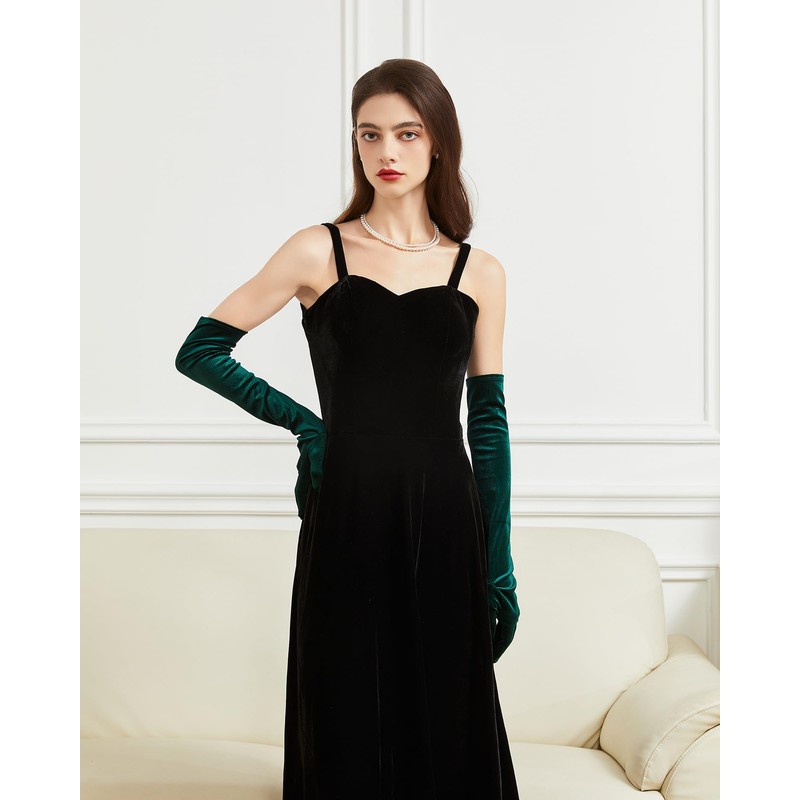 BRYCTSISEN Long Velvet Evening Gloves (Dark Green)