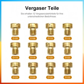 TONAUP Carburettor Nozzles M5, 12 Pieces 5 mm Carburettor Main Nozzle Set, Dellorto Nozzle Set M5 for Scooter Motorcycle Gear Moped, 105-132