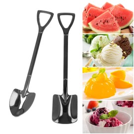 2Pcs Stainless Steel Shovel Spoons Set Novelty Spade Teaspoons ​Ice Cream Spoon Dessert Coffee Sugar Watermelon Fashion Tableware(Black)
