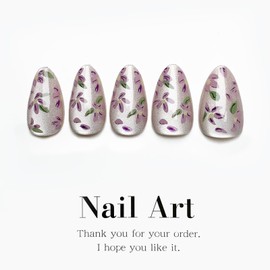 Short Almond Press on Nails Ombre Glitter Fake Nails Flowers Acrylic Nails Glue on Nails Glossy Stick on Nails Artificial False Nails with Designs for Women Girls 24 Pcs