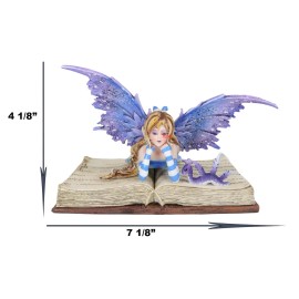 Ebros Amy Brown Purple Lavender Book Worm Fairy With Pet Dragon Statue 7.25"L
