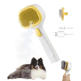 Cat Steam Brush for Cats & Dogs, Pet Steam Brush 3-in-1 with 2 Mist Modes, One-Touch Self Cleaning, Magnetic Safe Charging, Cat Hair Brush for Shedding, Dog Brush for Shedding, Yellow (Long Head)