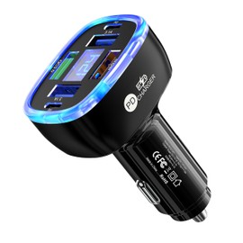 Unigilix Multi-Port Smart Car Charger with Digital Display Super/PD/3USB Outputs Compact Fireproof PC Design DC 12V-24V Compatibility Dual PD/USB Fast Charging