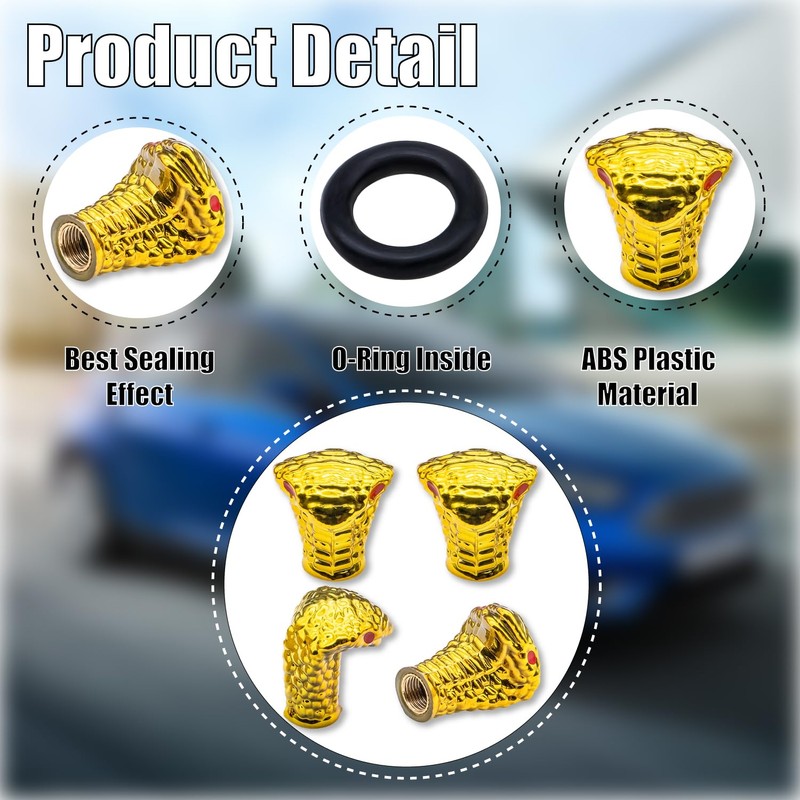 MEAJOO 4PCS Cobra Style Tire Valve Stem Caps, Snakehead Shape,