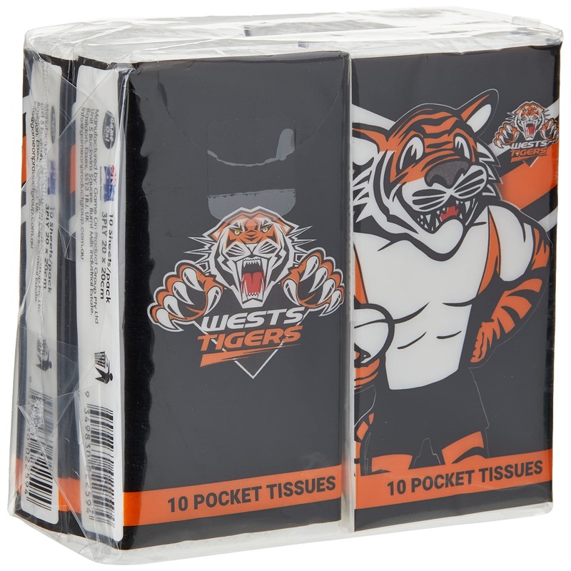 NRL West Tigers Mascot Pocket Tissues (Pack of 4)