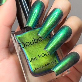 AILALUO Chrome Nail Polish Holographic Glitter Chameleon Nail Polish Shimmer Iridescent Sea Green Nail Art Varnish (Sea Green, 15 ml)