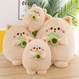 Champracer Cat with Avocado, Fluffy Stuffed Toy, Cuddly Toy, Plush Cushion Toy Gift for Children, Girls, Boys (25 cm, White)