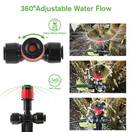 Kalolary 30 Pcs Drip Irrigation Emitters with Stake, Push-to-Fit Adjustable Irrigation Dripper for 1/4 inch Irrigation Tubing, Irrigation Dripper Sprinkler for Drip Irrigation System (Vortex, Red)