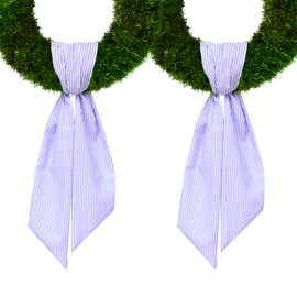 2 Pieces Spring Wreath Sash for Front Door, Purple Stripes Burlap Sash Holiday Floral Wreath Accessories for Home Wedding Birthday Decorations